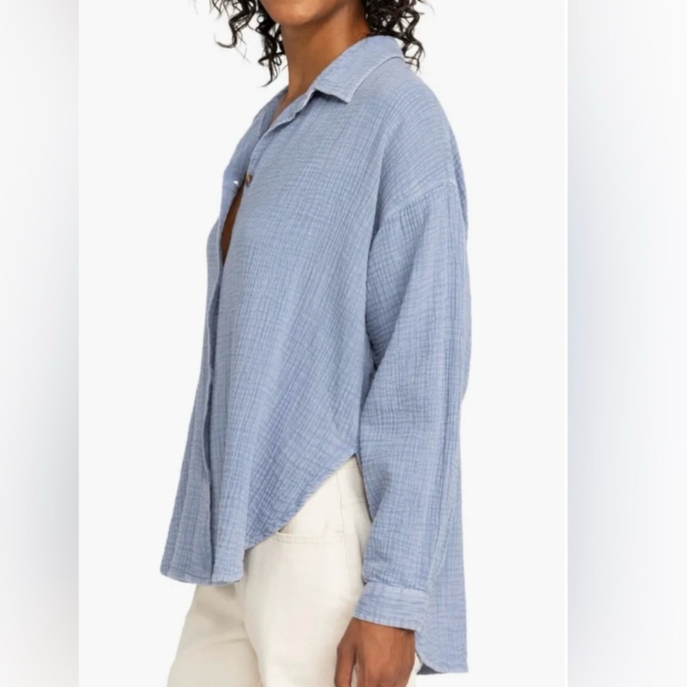 Roxy Light Blue Button-Down Indian Cotton Long Sl… - image 5
